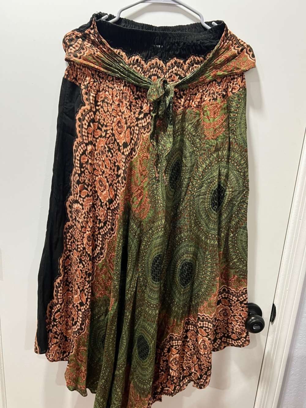 Bohemian Printed Maxi Skirt in Green and Rust